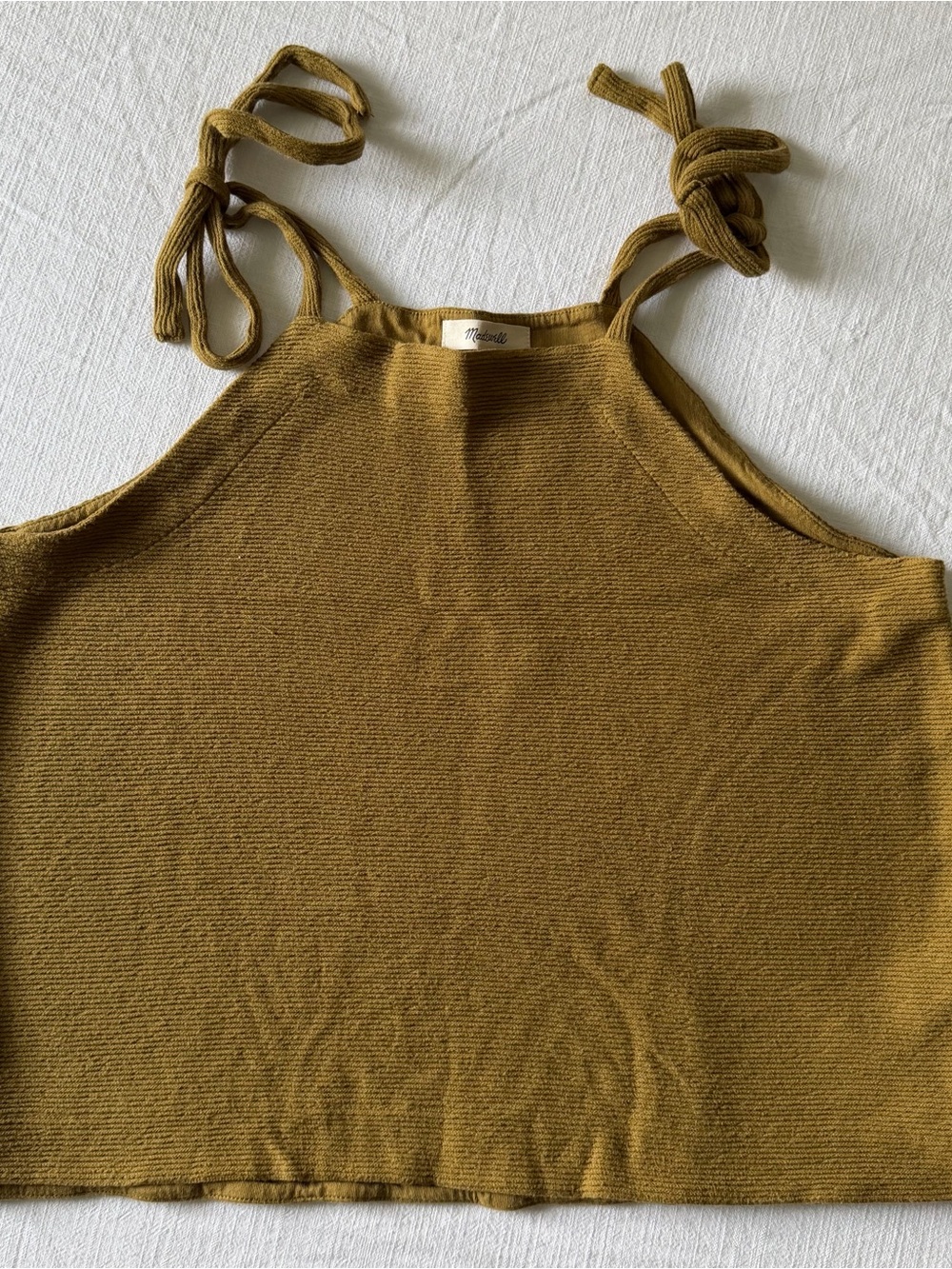 Madewell Mustard Gold Tie Strap Textured Halter Tank Top 100% Cotton